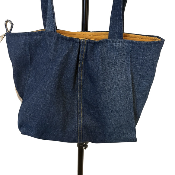Handmade Blue Jean Tote Bag with front colorful pockets Boho Colorful - Picture 2 of 5